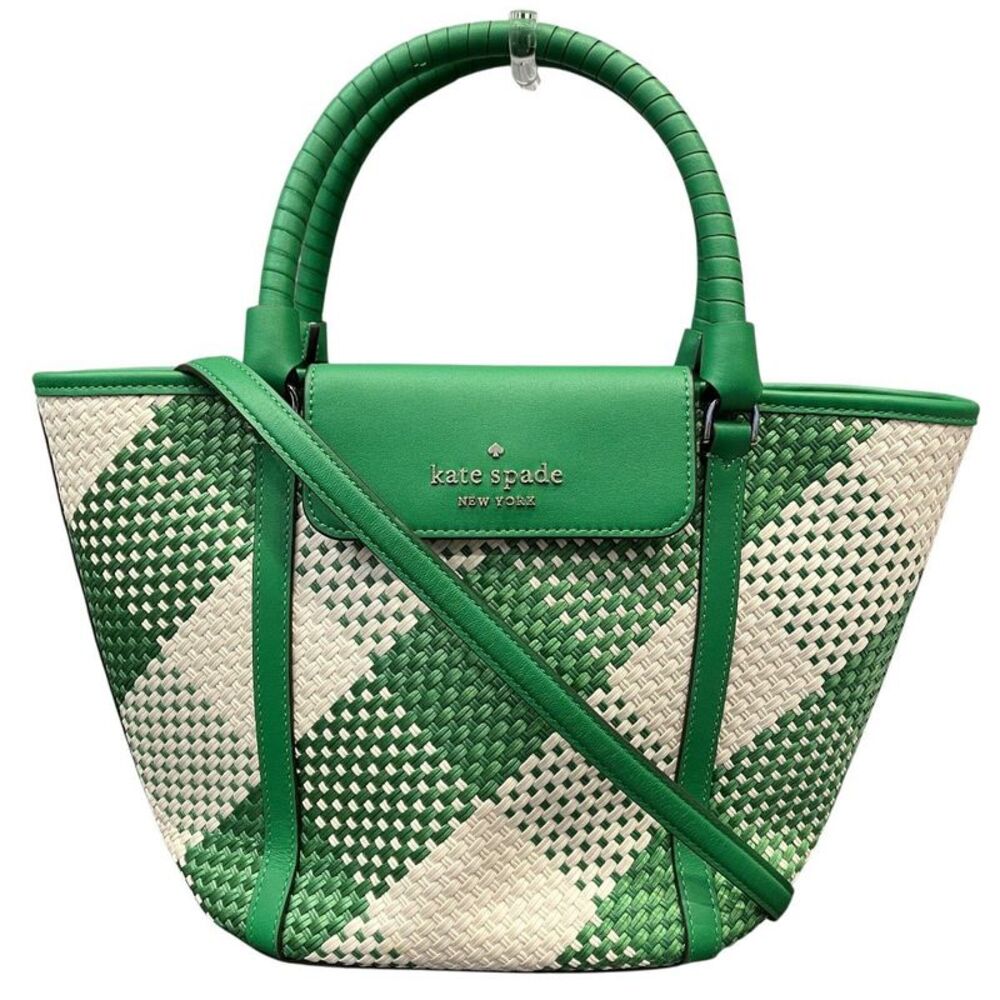 Kate Spade Cruise Oversized Woven Gingham Textile Tote Bag